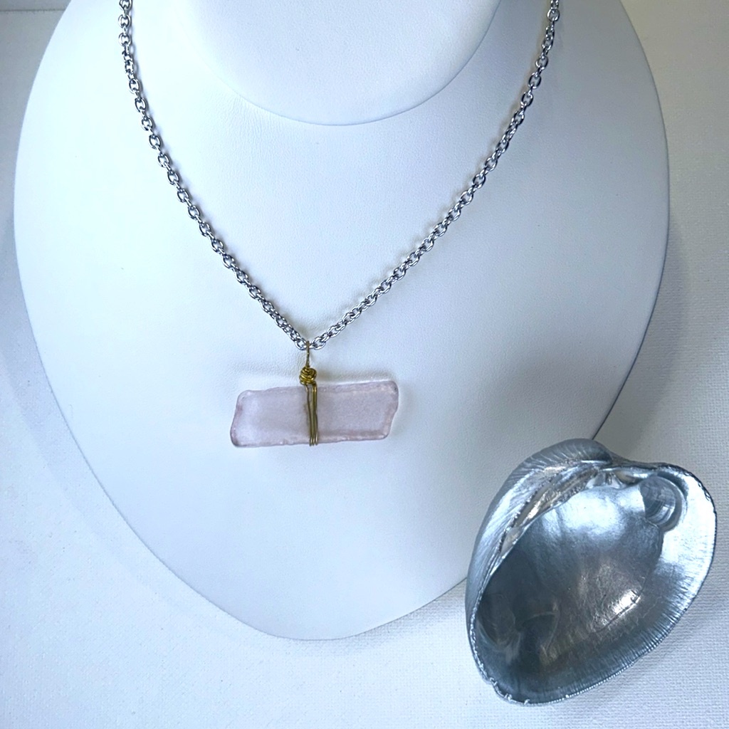 Handmade Sea Glass Brass Stainless Steel Necklace Gilded Sea Shell Ring Dish 50$